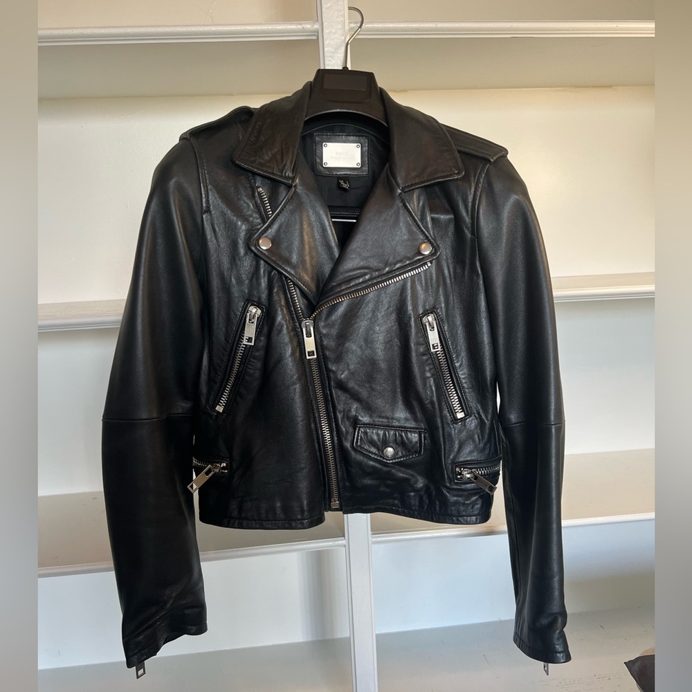 Mango 100% Leather Moto Jacket - M/L